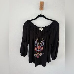 Grand & Greene Black Blouse with Vibrant Embroidery